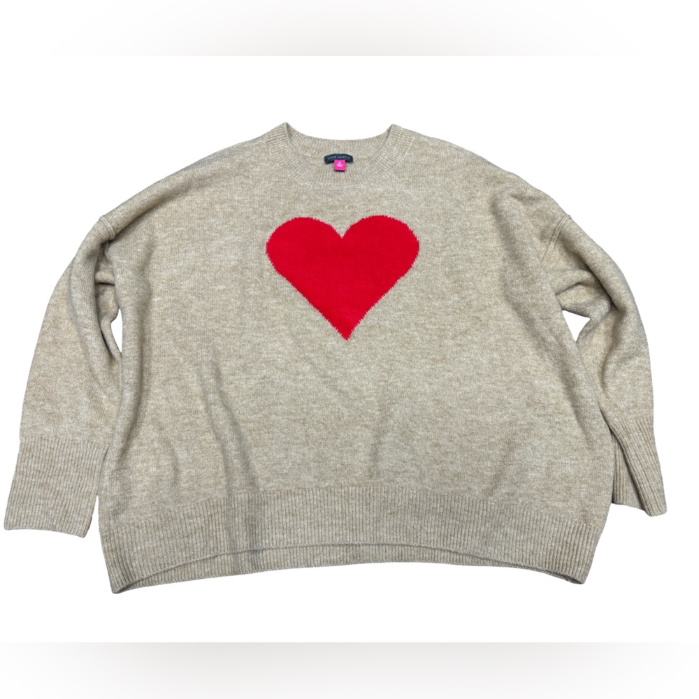 Vince Camuto Beige Sweater with Bold Red Heart